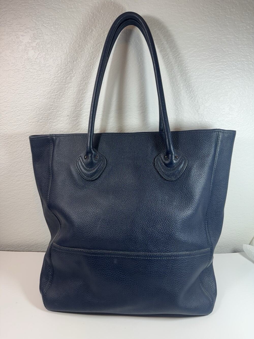 LL Bean Signature Leather Tote Bag Dark Blue